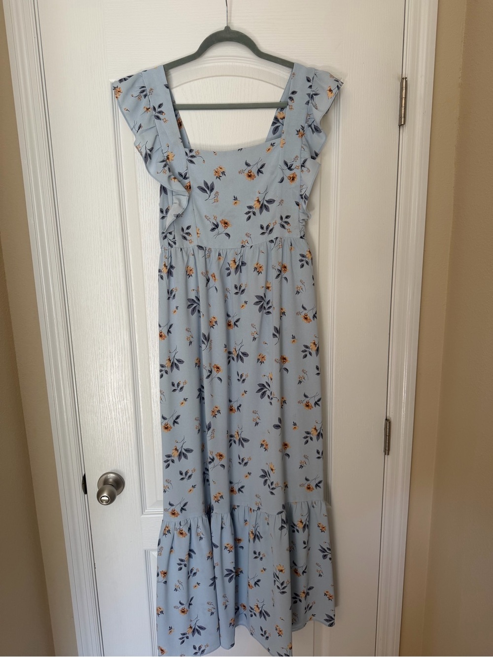 Love Light Blue Floral Ruffle Maxi Dress